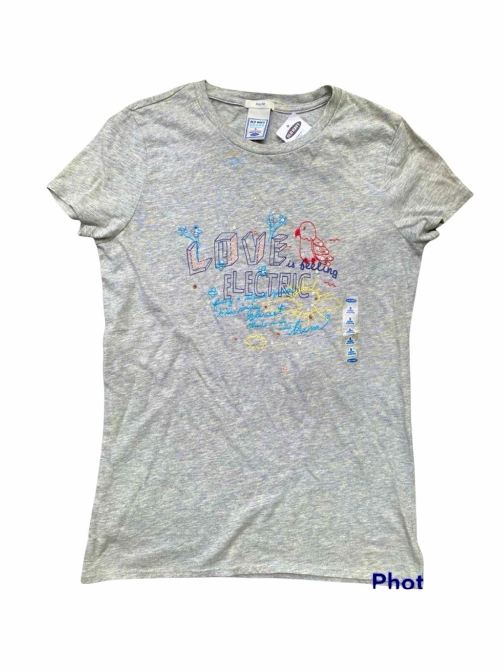 NWOT Old Navy LOVE IS FEELING ELECTRIC GRAPHIC T-SHIRT Sequins Embroidered ⭐️